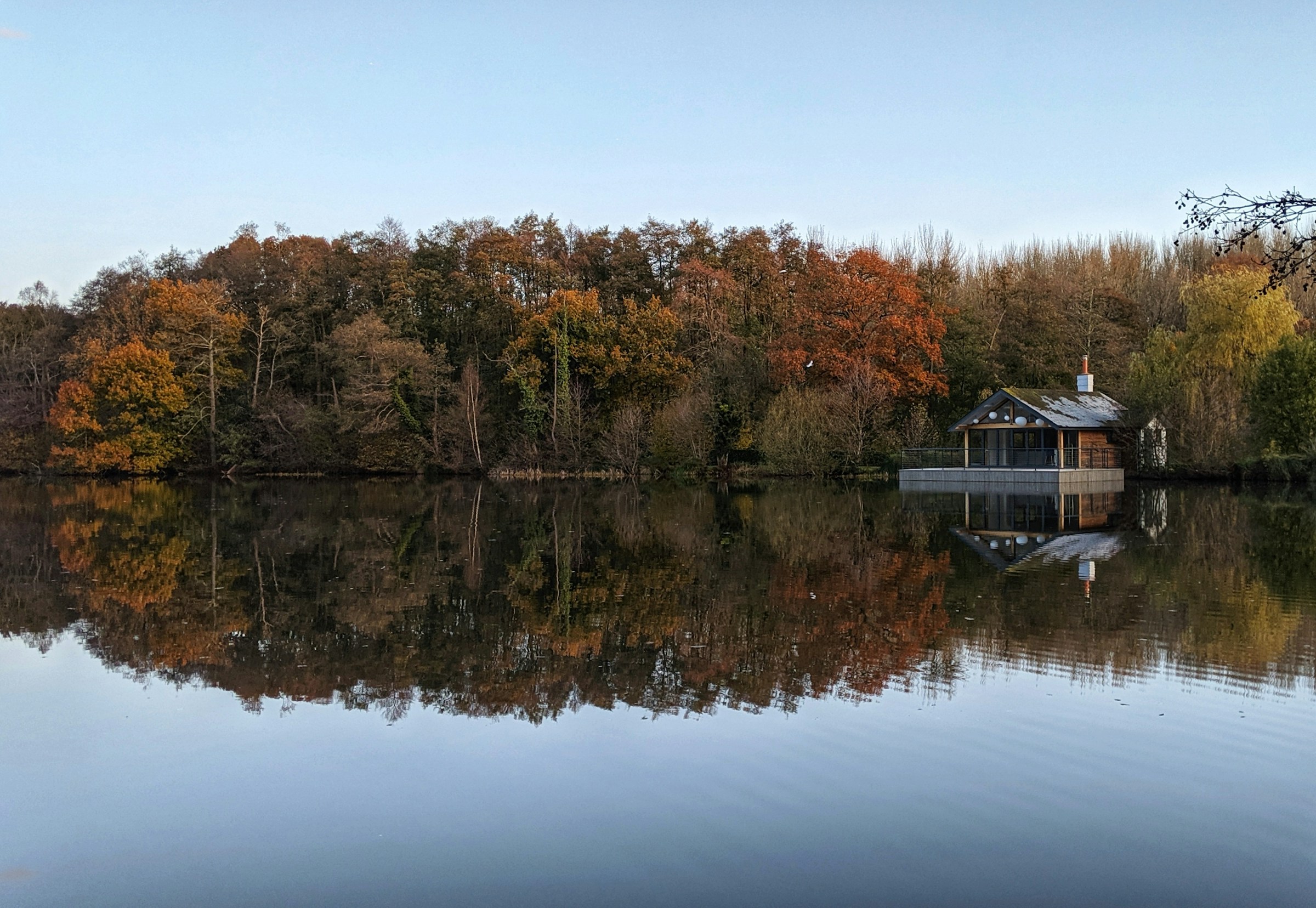 Lake house and trees